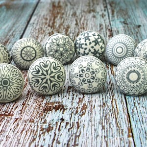 ARTISNO Grey & White Ceramic Knobs Kitchen Cabinet Drawer Knobs Hardware Knobs Handmade Knobs Cabinet Knobs Ceramic Door Knobs. Set of 10