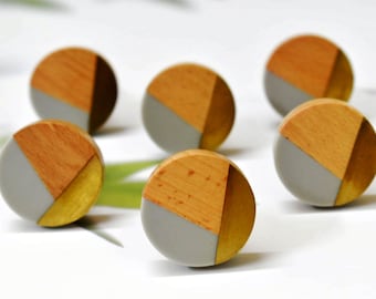 ARTISNO Resin Wood  Brass Drawer Knobs: Unique Cabinet Pulls, Round Resin Knobs, Cabinet Drawer Pulls, Drawer Knobs, Cabinet Knobs, set-6