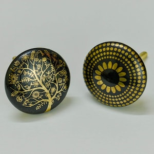ARTISNO Black and Gold Ceramic Cabinet Drawer Pull /Knobs Hand Painted /Use for Cupboard And Wardrobe Door/ Kitchen cabinet pull, set-10