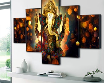 Handmade Shri Ganesha Multi Panel Wall Painting, Wall Decor,Wall Hangings,Wall Art,Home Decor,Room Decor,Sri Criations by Ambuj