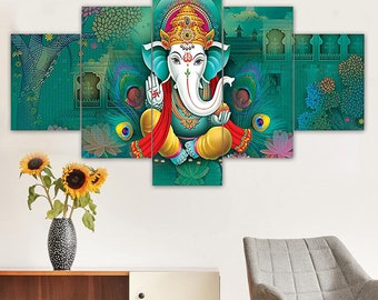 Handmade Shri Ganesha Wall Painting,Wall Art,Multi Panel Wall Hangings give ur Wall a pleasant and Cool Look