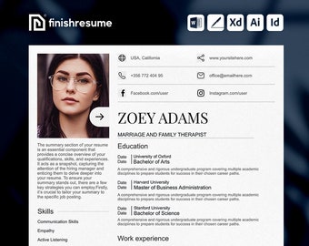 Marriage & family therapist resume template for Microsoft Word, Apple Pages + more | Creative Resume, Professional CV, Simple Resume