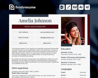 Retail sales associate resume template for Microsoft Word, Apple Pages + more | Creative Resume, Professional CV, Simple Resume