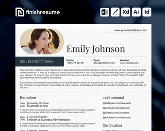 Real Estate Attorney resume template for Microsoft Word, Apple Pages + more | Creative Resume, Professional CV, Simple Resume