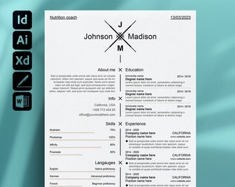 Nutrition coach resume template for Microsoft Word, Apple Pages + more | Creative Resume, Professional CV, Simple Resume