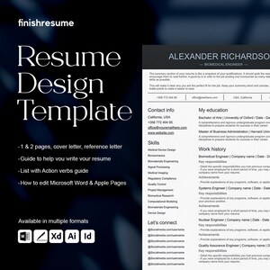 Melhor modelo de currículo profissional para páginas do Microsoft Word e Apple | Modelos de currículo com carta de apresentação | Currículo Minimalista | Compatível com ATS