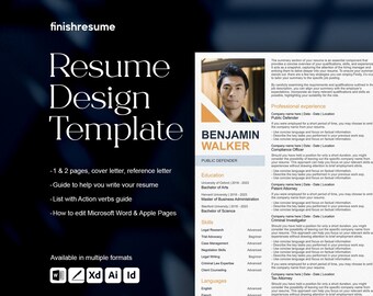 Public defender resume template for Microsoft Word, Apple Pages + more | Creative Resume, Professional CV, Simple Resume