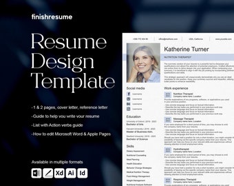 Nutrition therapist resume template for Microsoft Word, Apple Pages + more | Creative Resume, Professional CV, Simple Resume
