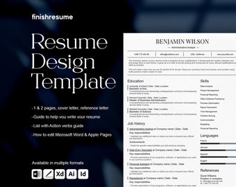 Administrative analyst resume template for Microsoft Word, Apple Pages + more | Creative Resume, Professional CV, Simple Resume
