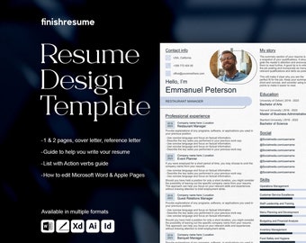 Restaurant manager resume template for Microsoft Word, Apple Pages + more | Creative Resume, Professional CV, Simple Resume