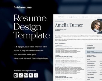 Legal secretary resume template for Microsoft Word, Apple Pages + more | Creative Resume, Professional CV, Simple Resume