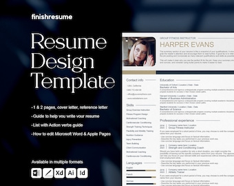 Group fitness instructor resume template for Microsoft Word, Apple Pages + more | Creative Resume, Professional CV, Simple Resume