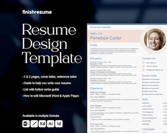 Restaurant manager resume template for Microsoft Word, Apple Pages + more | Creative Resume, Professional CV, Simple Resume