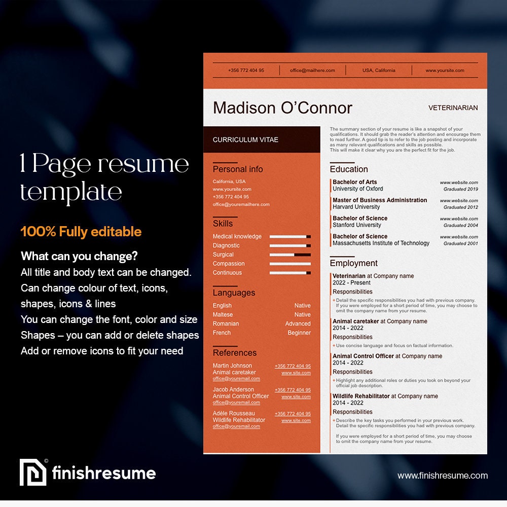 Elegant Resume Template for Microsoft Word & Apple Pages | Resume ...