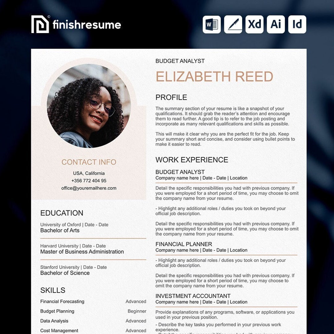 Budget Analyst Resume Template for Microsoft Word, Apple Pages More ...