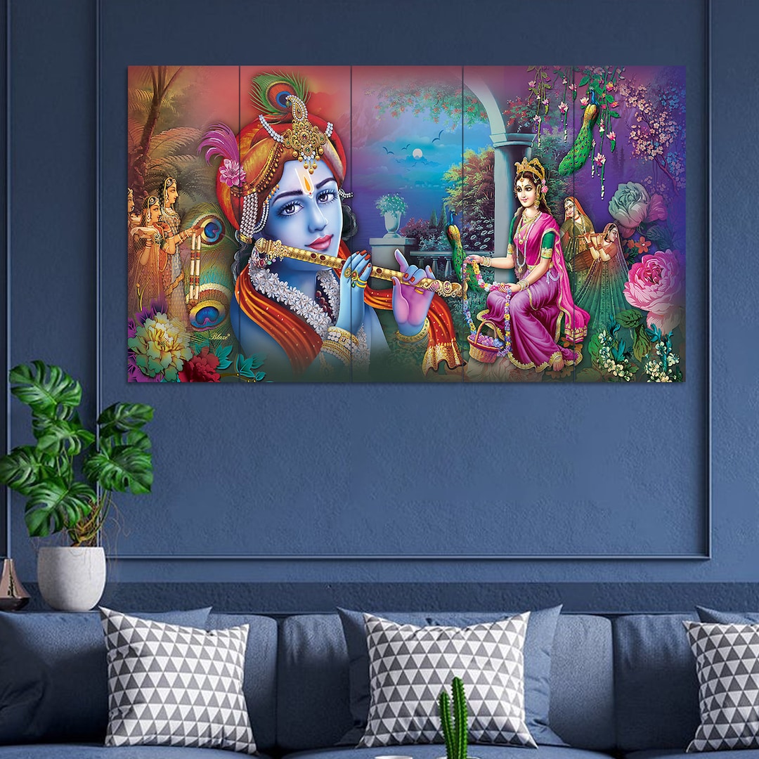 Radha Krishna Handcrafted Wall Painting for Living Room Home Decoration
