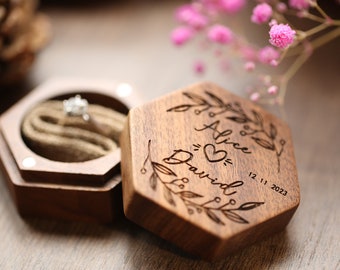 Hexagon Wooden Ring Box for Wedding Ceremony, Custom Engagement Ring Box, Wooden Ring Box, Proposal Ring Box, Single Slot Ring Box