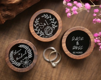 Boîte à bagues de fiançailles personnalisée, porteur d'anneau avec couvercle en acrylique et base en bois, boîte à bagues en bois, boîte à bagues en bois carrée pour la cérémonie de mariage