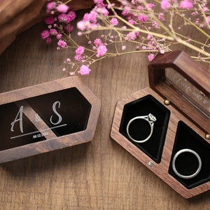 Custom Engagement Ring Box, Ring Bearer with Acrylic Lid & Wood Base, Engagement Ring Box, Double Slot Wedding Ring Box, Anniversary Gift