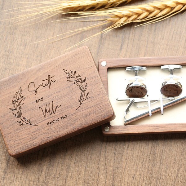Custom Wood Cufflink With Wood Tie Clip, Engraved Cufflinks Box, Best Man Cufflinks, Wood Engraved Cufflinks, Groomsmen Proposal