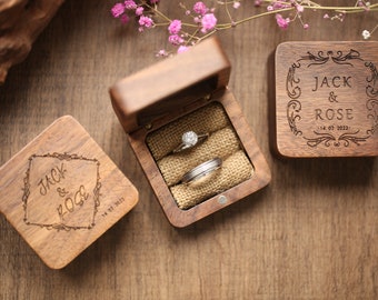 Boîte à bagues carrée en bois pour cérémonie de mariage, boîte à bagues de mariage personnalisée, boîte à bagues en bois, boîte à bagues de fiançailles, rangement pour 2 bagues