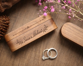 Personalized Wedding Ring Box, Rectangle Wooden Ring Box for Wedding Ceremony, Ring Bearer Box, Storage for 2 Rings, Wooden Ring Box