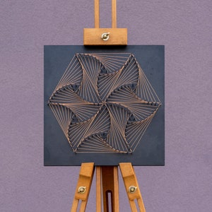 Vortice esagonale, String Art, decorazione murale fatta a mano, geometria ottica, decorazioni per la casa