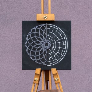 Mandala Labyrinth, arte de cuerdas, decorazione murale fatta a mano, geometria ottica, labirinto, decorazioni per la casa