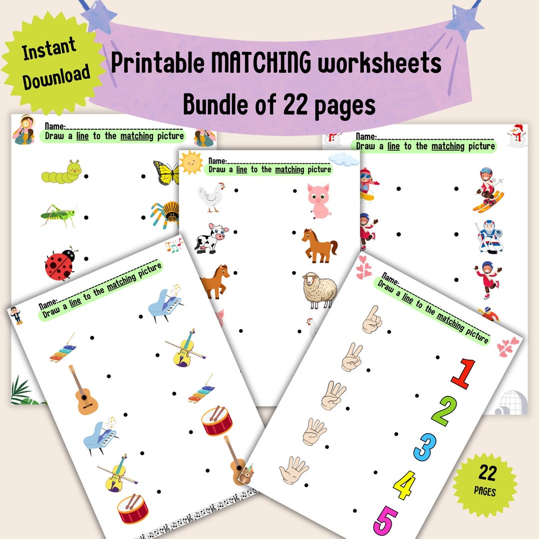 Printable Matching Worksheets Bundle, Match the Picture Early Learn ...