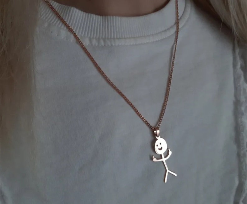 Funny Doodle Stickman Middle Finger Necklace in Gold Silver Etsy