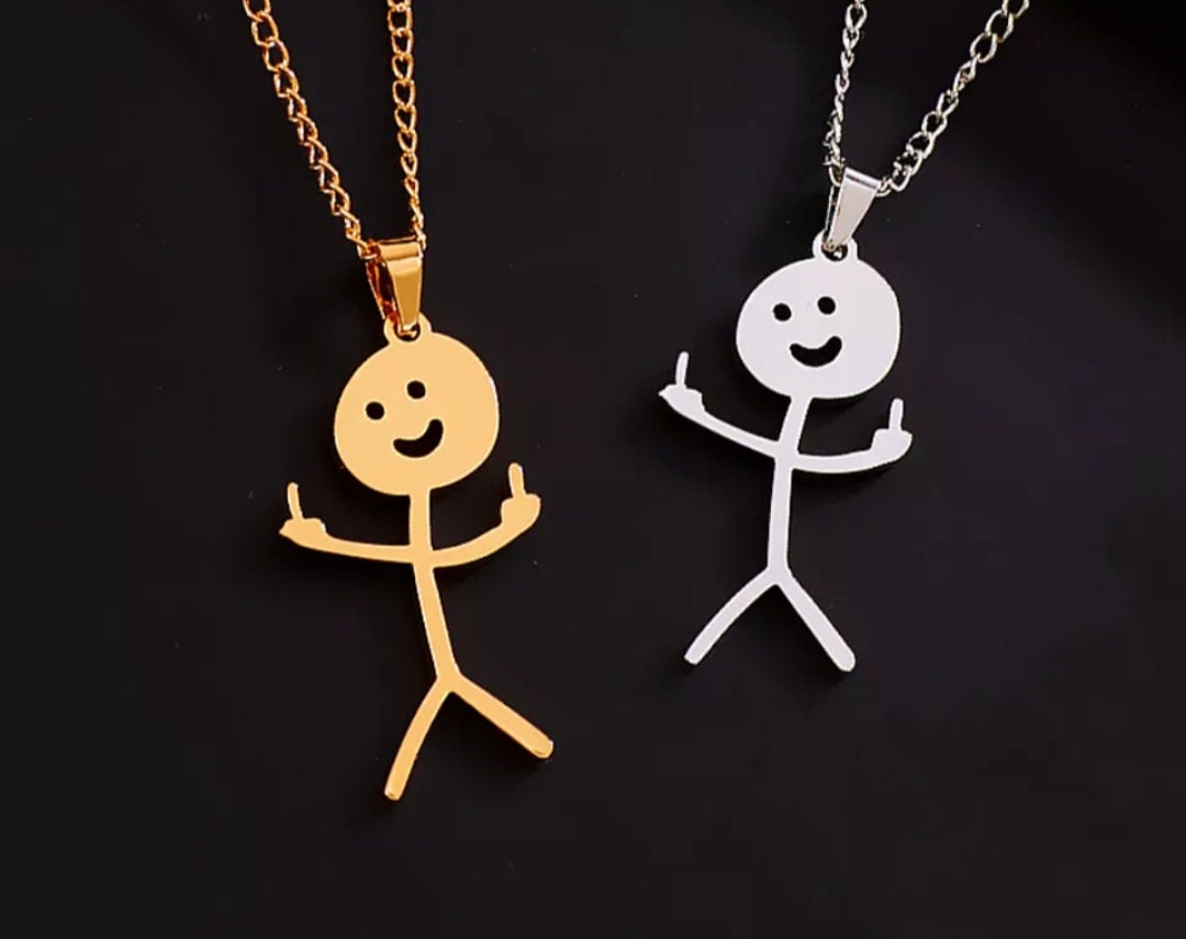 Funny Doodle Stickman Middle Finger Necklace in Gold Silver Etsy