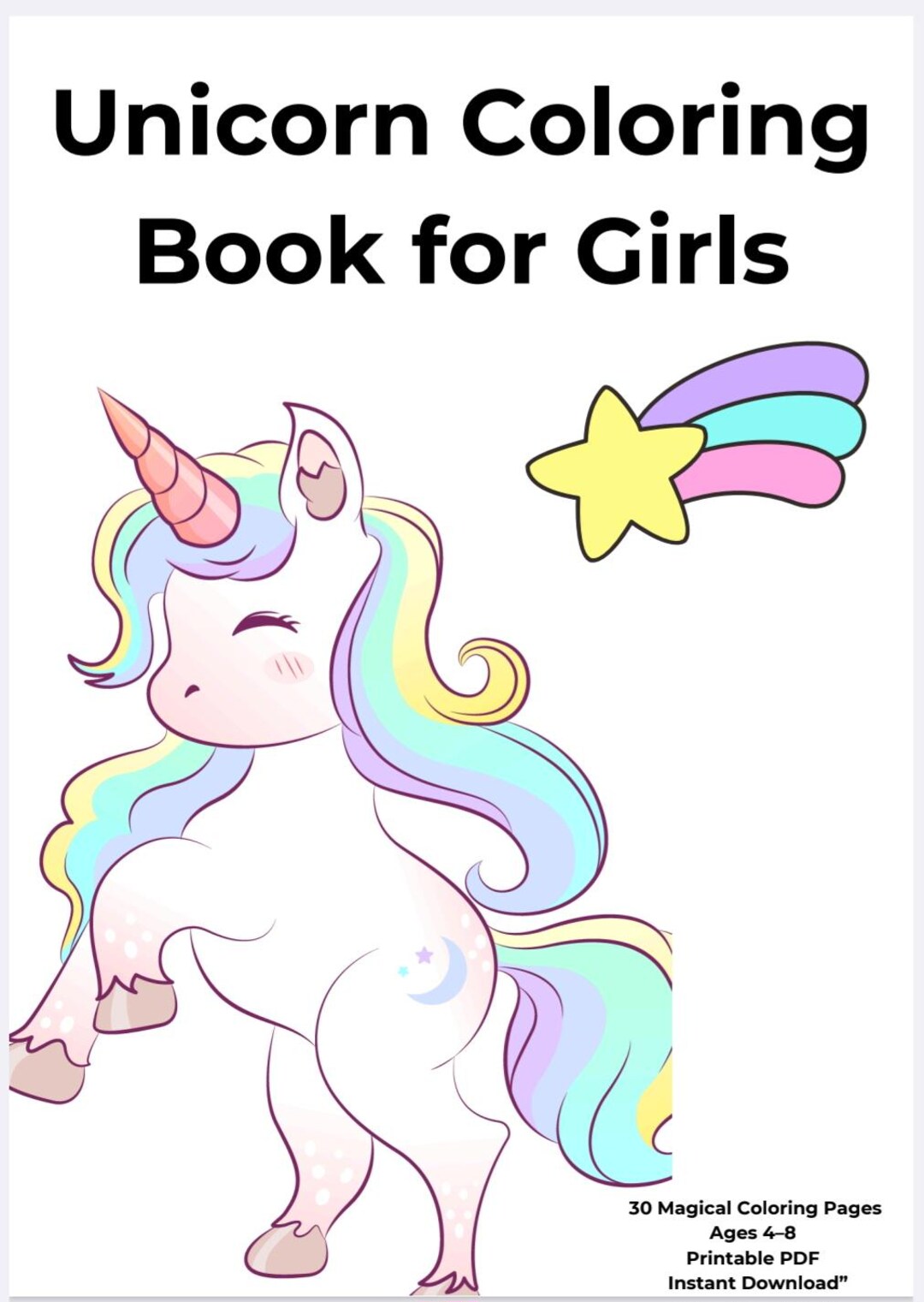 Unicorn Coloring Book for Girls – 30 Magical Printable Pages – Ages 4–8 ...
