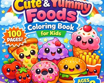 Food Coloring Pages Printable PDF — 100 Yummy Designs | Easy Coloring Kids Ages 3–8 Instant Download