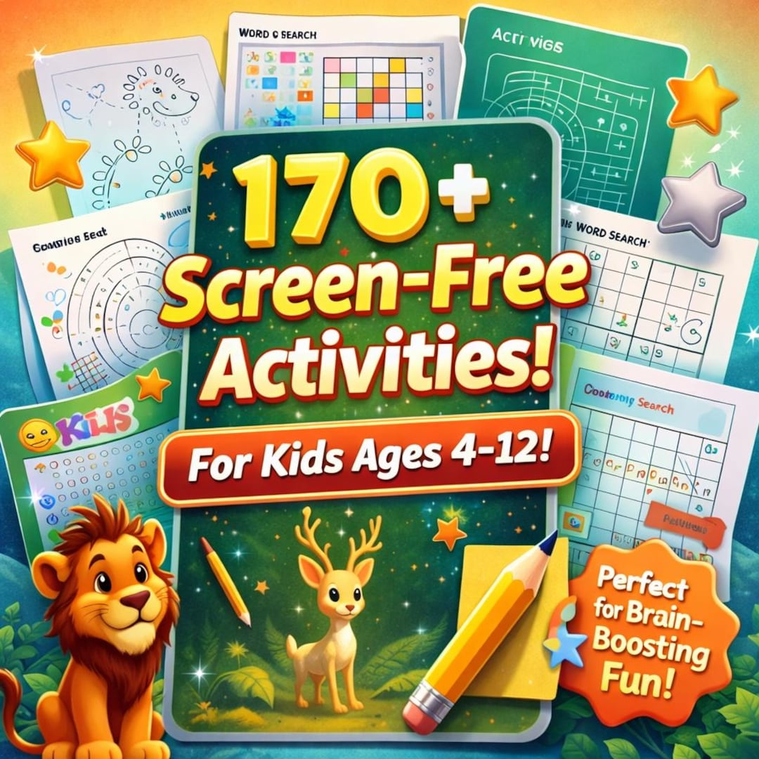 Screen Free Activity Book for Kids Printable — 170+ Mazes Sudoku Word