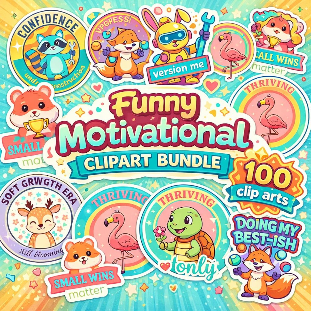 Funny Motivational Clipart Bundle PNG – 100 Sticker Style Sublimation ...