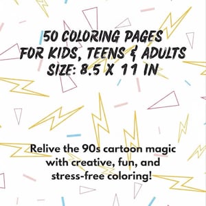 Retro Cartoon Coloring Pages Printable PDF - 50 Nostalgic 90s Style Illustrations | Kids Teens Adults Coloring Book Instant Download image 8