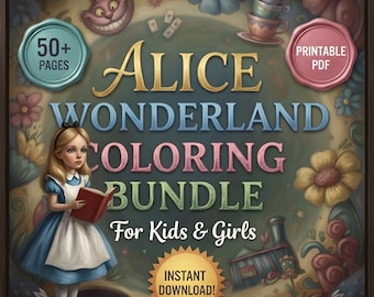 Fairy Tale Coloring Pages Printable PDF — 50 Alice Wonderland Designs | Girls Kids Instant Download