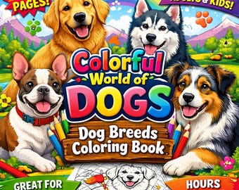 Dibujos para colorear de perros en PDF imprimibles — 45 diseños de razas / Regalo ideal para niños y adultos amantes de los perros (descarga instantánea)