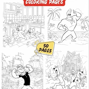 Retro Cartoon Coloring Pages Printable PDF - 50 Nostalgic 90s Style Illustrations | Kids Teens Adults Coloring Book Instant Download image 6