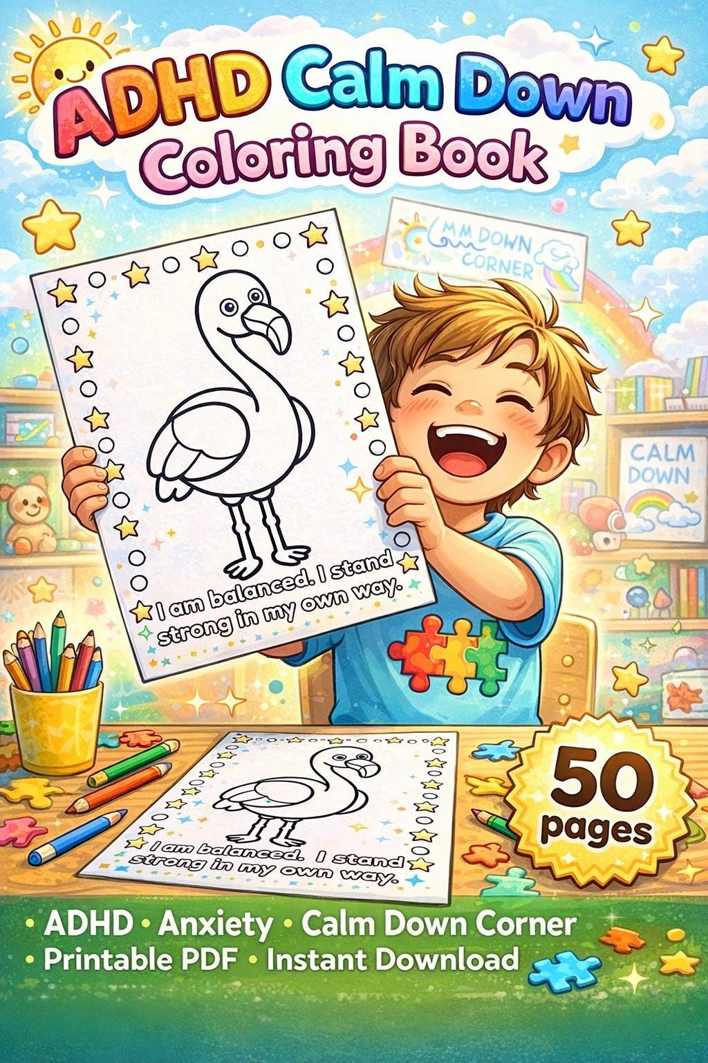 ADHD Calm Down Coloring Pages Printable — 50 Affirmation Activities for ...