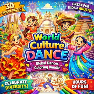 World Dance Coloring Book Printable — 30 Global Traditional Dances | Multicultural Activity PDF
