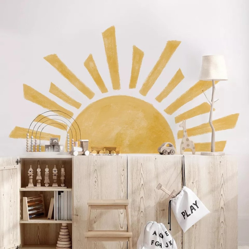 Boho Wandaufkleber Sonne für Kinder Große aufgehende Sonne Kinderzimmer Wandaufkleber Schlafzimmer Dekoration für Mädchen und Jungen Bild 2