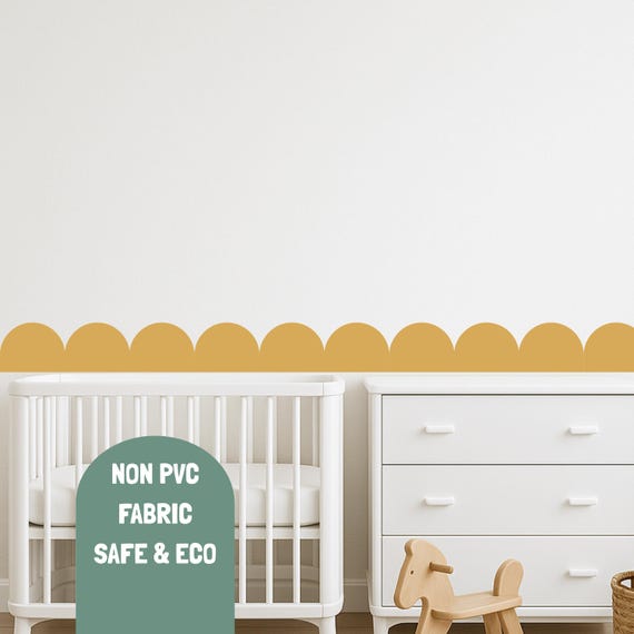 Scalloped Wall Decals • Fabric Wall Border for Nursery • Eco-Friendly Removable Wall Stickers • Modern Kids Room Decor in Multiple Colors