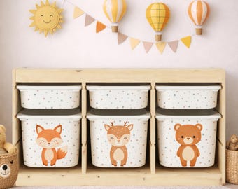 Woodland Animals Trofast Box Stickers • IKEA Storage Box Wrap • Bear, Fox, Deer Nursery