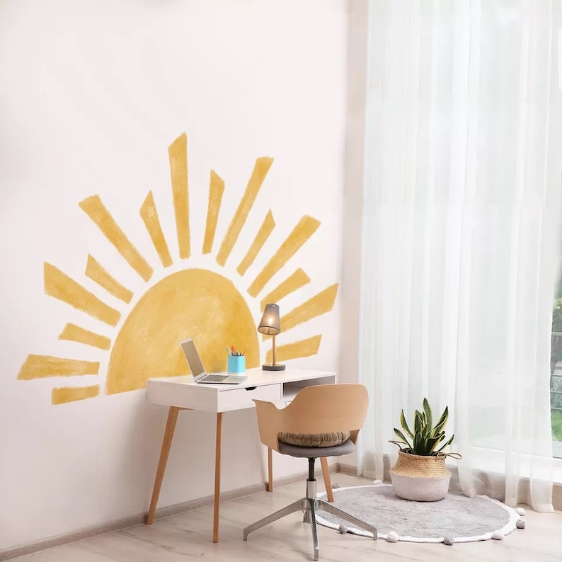 Boho Wandaufkleber Sonne für Kinder Große aufgehende Sonne Kinderzimmer Wandaufkleber Schlafzimmer Dekoration für Mädchen und Jungen Bild 3