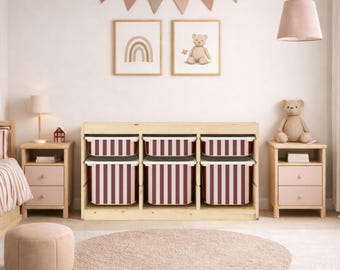 Trofast Box Decals Burgundy Stripes • IKEA Storage Bin Stickers • Kids Toy Storage Bin Wrap • Removable Furniture Sticker