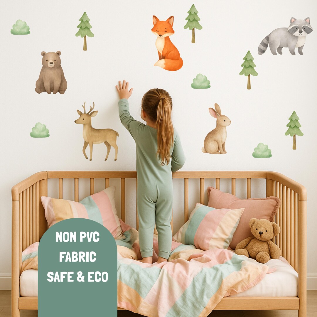 Woodland Animals Wall Decals • Fabric Nursery Wall Stickers • Eco ...