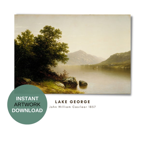 American Art | Oil Painting | Lake George | John William Casilear  | Classic | Famous Art | Home Art | Instant download digital wall art