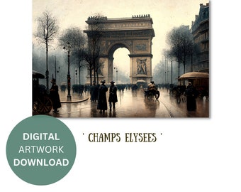 French Champs Elysees Paris City France 1820's Vintage | Home Decor | Printable Wall Art | Digital Download