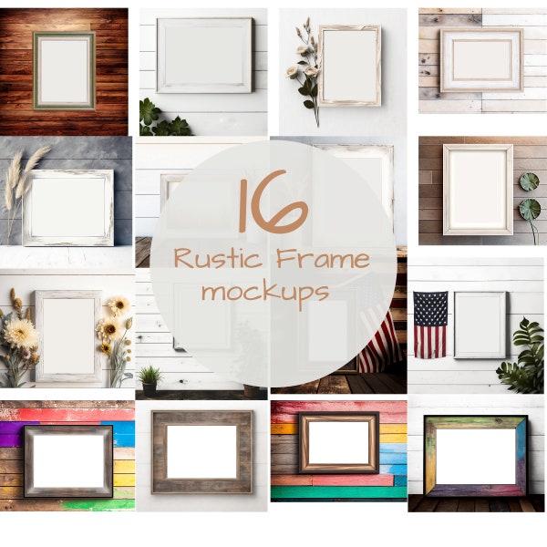 Rustic Picture Frame Mockup Bundle | 16 Assorted Layouts | Rustic Cottage Frames | Instant Zip/PNG file Download